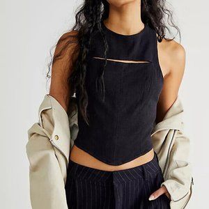 Free People Sneak A Peek Top Smocked Cutout Blouse NEW